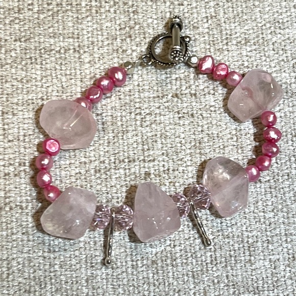 Pink Crystal & Beaded Toggle Necklace & Bracelet Set - Picture 3 of 5